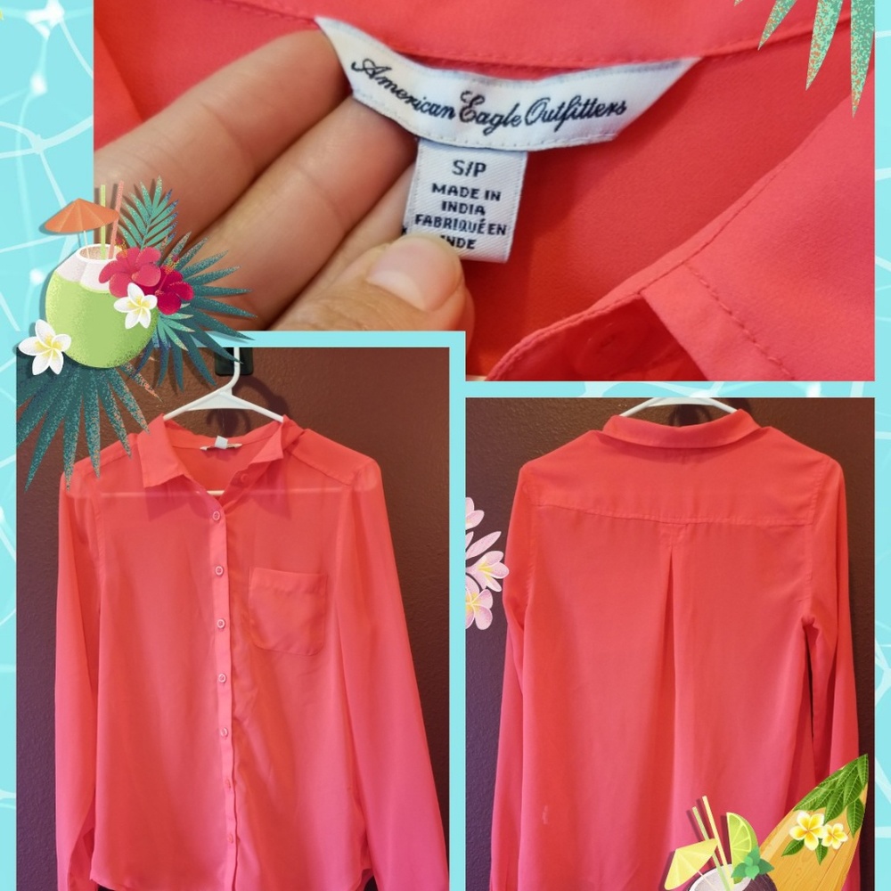 American Eagle Outfitters see-through pink blouse